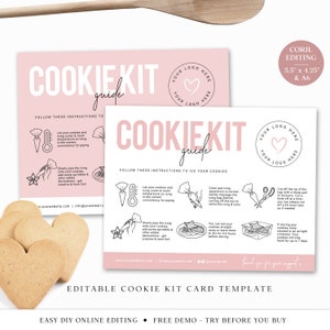 DIY Cookie Kit Instructions Editable Template, 2 SIZES Printable Cookie Kit Guide, Minimalist Bakery Iced Biscuit Kit Card PD-001