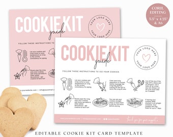 DIY Cookie Kit Instructions Editable Template, 2 SIZES Printable Cookie Kit Guide, Minimalist Bakery Iced Biscuit Kit Card PD-001