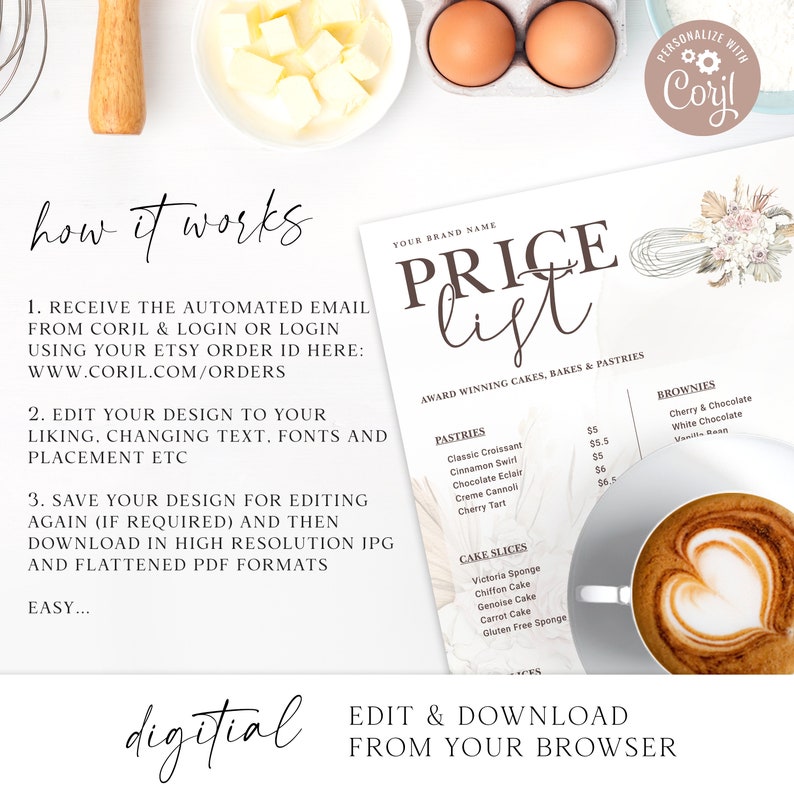 Bakery Price List Template A4 & US Letter Boho Editable Etsy UK