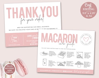 Editable Macaron Care Card, 2 Sizes Minimalist Macarons Care Template, Printable Macaroons Care Guide, Macaron Transport Instructions PD-001