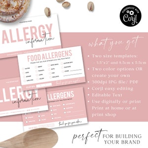 Allergen Card Editable Template, DIY Edit Bakery Allergy Warning ...