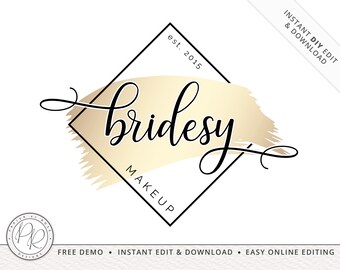 Editable Premade Gold Geometric Watermark Beautician Logo Design Instant Download | Editable Template | Startup Business Branding - PR0302