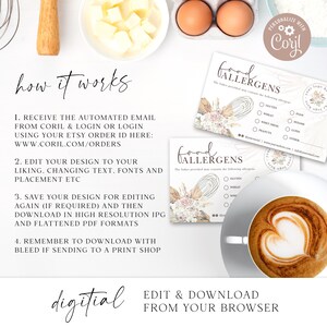 Bakery Allergen Card Editable Template, DIY Edit Boho Cake Maker ...