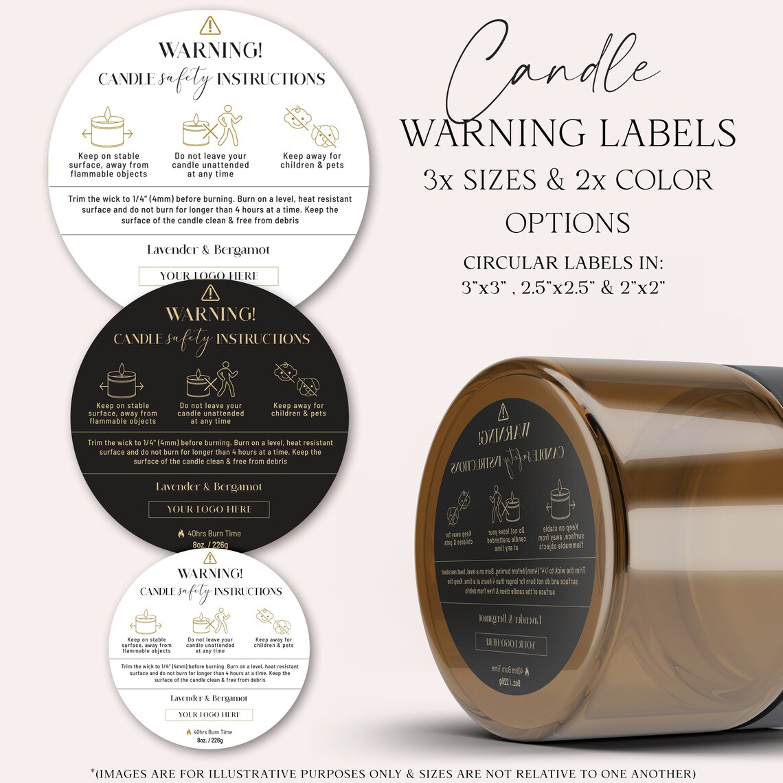 Candle Warning Label Template 3 Sizes Editable Candle Safety Etsy UK