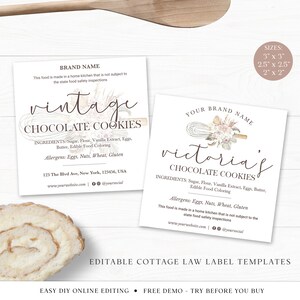 Cottage Law Label Template (3 Sizes) Bakery Food License Editable ...
