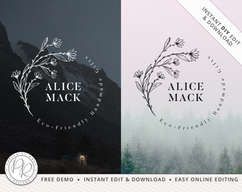 Editable Premade Minimal Circle Stamp Floral Photography Logo | Watermark Logo Download Instant DIY Logo Editable Template AM-002