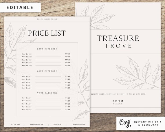 Price List Template Editable Printable Business Minimal Modern Etsy UK price-list-template-editable-printable-business-minimal-modern-etsy-uk