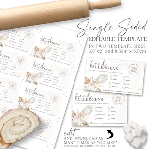 Bakery Allergen Card Editable Template, DIY Edit Boho Cake Maker ...