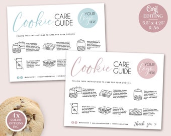 Cookie Care Guide Editable Template, Printable Cookie Care Card, Minimalist Biscuit Care Guide, Simple Cookie Care Instructions MM-001