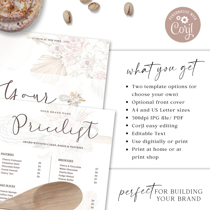 Bakery Price List Template A4 & US Letter Boho Editable - Etsy