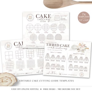 Editable Cake Cutting Guide 7 x Templates Bundle, Printable Wedding Cake Portion Instructions, Round, Square & Sheet Cake Serving VB-001