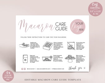 Editable Macaron Care Card, 2 Sizes Minimalist Macarons Care Template, Printable Macaroons Care Guide, Macaron Transport Instructions MM-001
