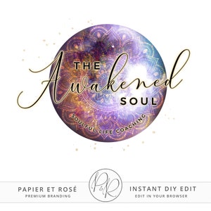 Editable Round Ethereal Moon Spiritual Henna DIY Business Logo Design Instant Download DIY Logo Template Premade Logo PR0400 image 1