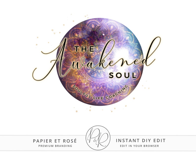 Editable Round Ethereal Moon Spiritual Henna DIY Business Logo Design Instant Download DIY Logo Template Premade Logo PR0400 image 1