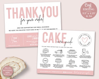 Cake Care Guide Editable Template, Printable Cake Care Card, Minimalist Cake Care Guide, Wedding Cake Instructions, Thank You Card PD-001