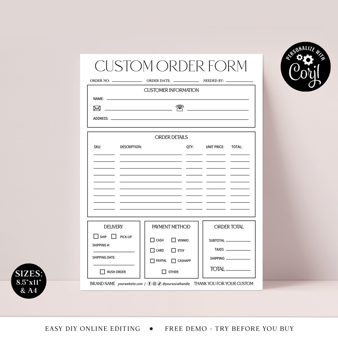 Editable Order Form Crafters Order Form Template Small Business Forms