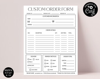 Order Form Editable Template, Crafters Order Form, Etsy Shop Craft Business Order Log, Small Business Order Forms, Instant Download SI-001