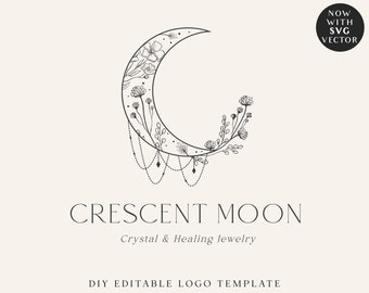 Moon Logo Template, Premade DIY Logo, Instant Access Ready-Made Minimalist Esoteric Spiritual Logo PLUS White Watermark Design - SPI-001