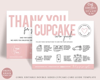 Editable Cupcake Care Card, (2 Sizes) Printable Cupcake Care Template, Minimalist Muffin Care Guide, Fresh Cupcake Instructions PD-001