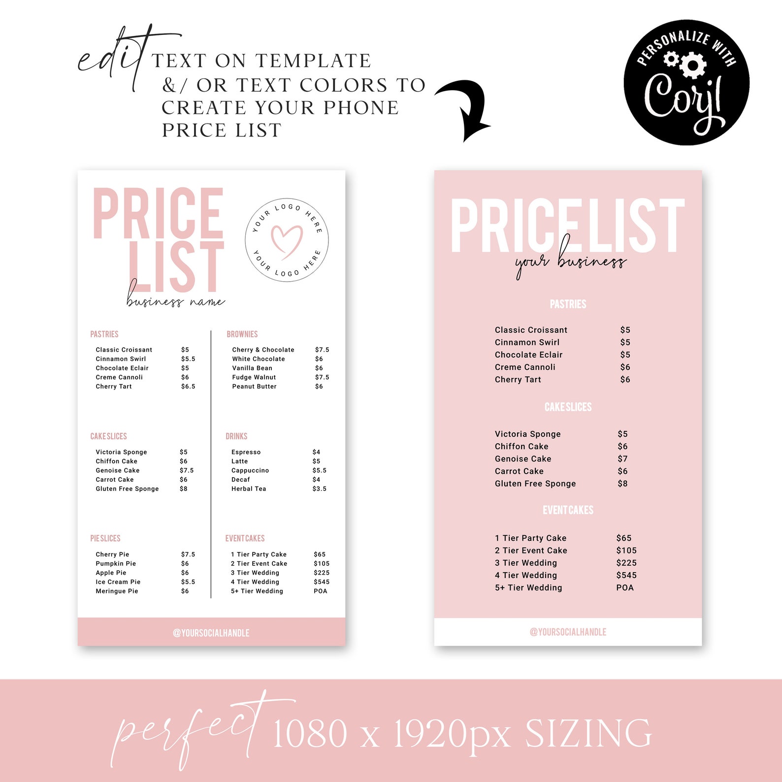 Editable Instagram Price List Template Bakery Insta Etsy UK
