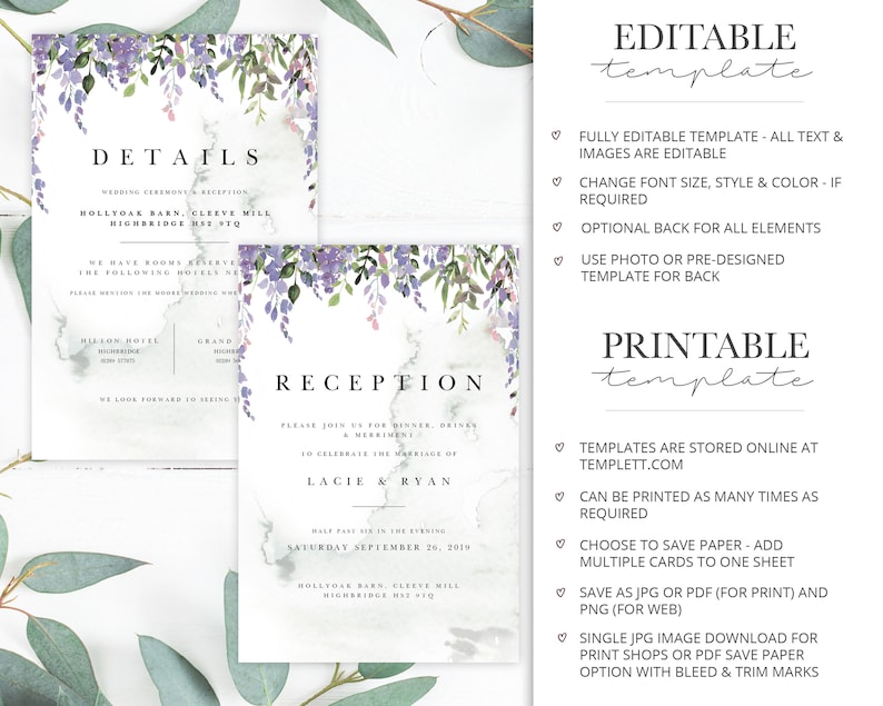 Printable Event Invitations Instant Download MINI SUITE Boho Florals /& Greenery Wedding Stationery Editable Template Bundle