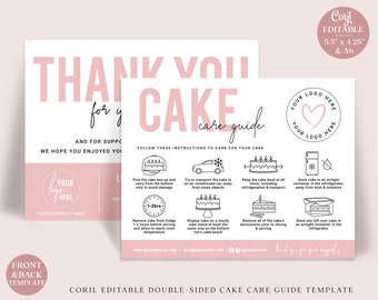 Cake Care Guide Editable Template, Printable Cake Care Card, Minimalist Cake Care Guide, Wedding Cake Instructions, Thank You Card PD-001