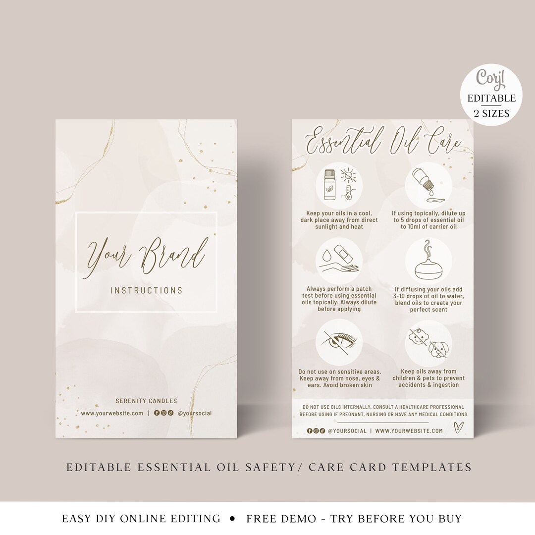 Essential Oil Care Editable Card Template, 2 SIZES Essential Oil ...