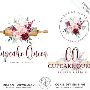 DIY Premade 3 x Logo Suite Farmhouse Cake Decorator Watercolor Branding Kit Package | Instant Edit DIY logo Editable Template CQ-001