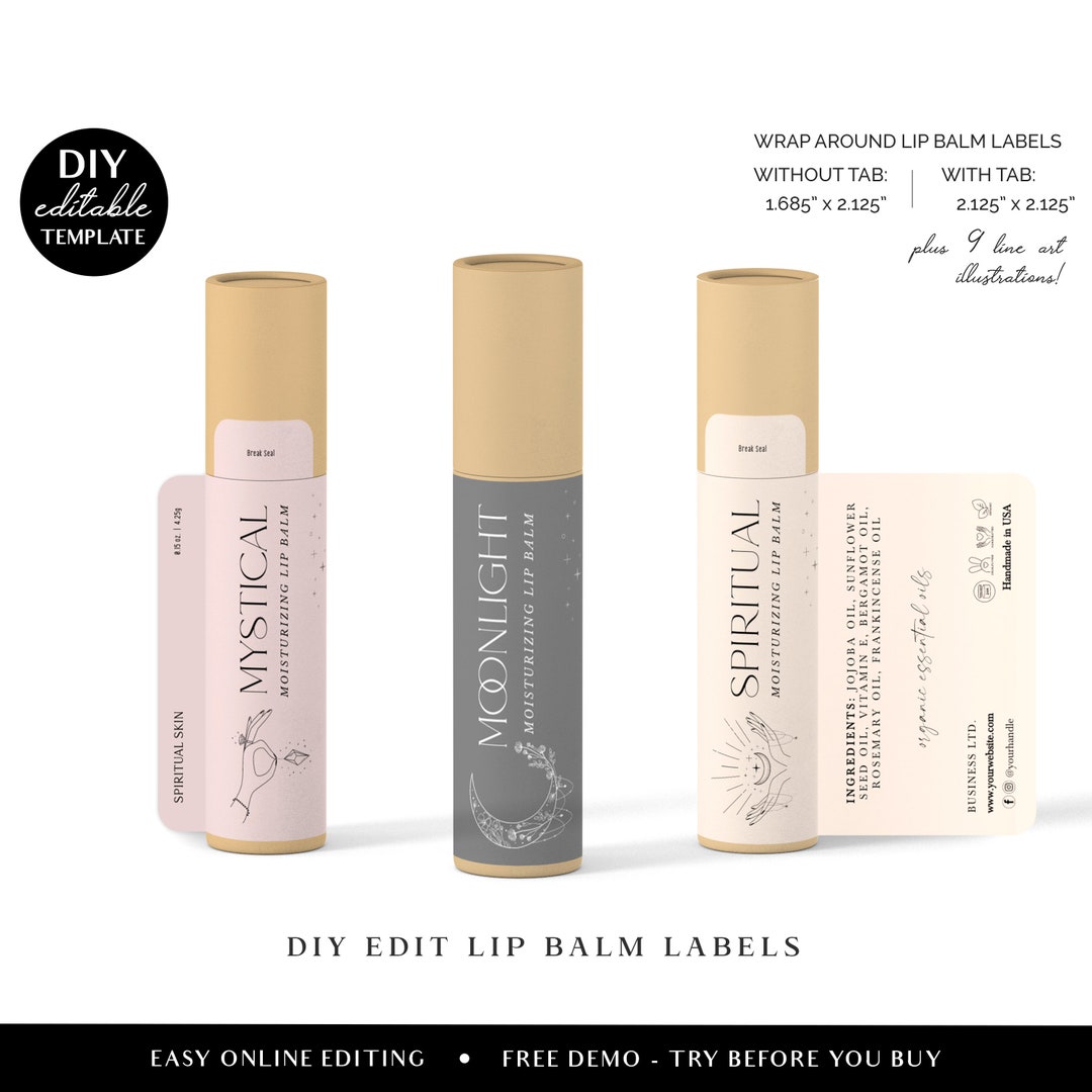 Editable Lip Balm Label Template 2 Sizes Personalised Spiritual Wrap
