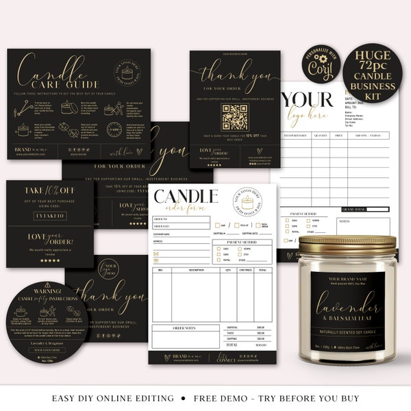 Candle Business Bundle, Editable Candle Template Kit, Candle Labels, Candle Order Form, Candle Business Set, Printable Thank You Card BG-001