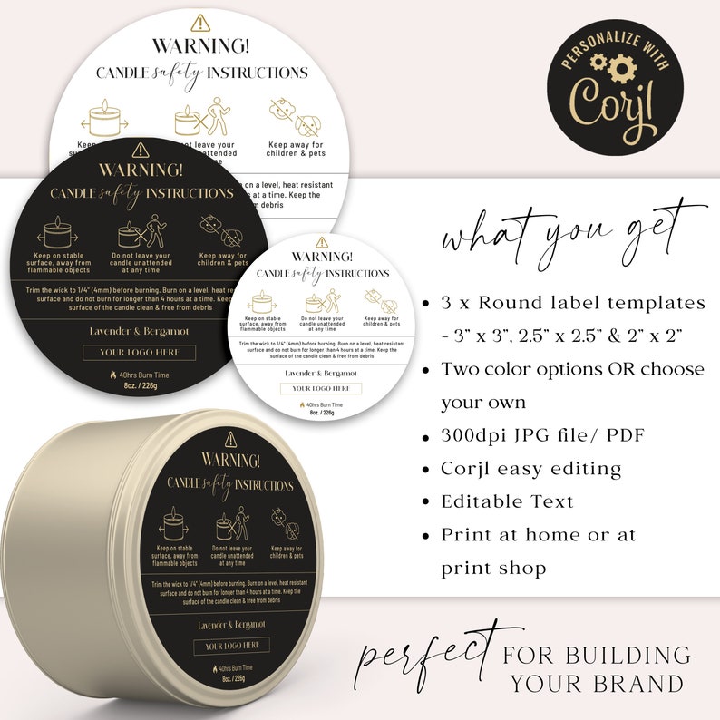 Candle Warning Label Template 3 Sizes Editable Candle Safety Etsy UK