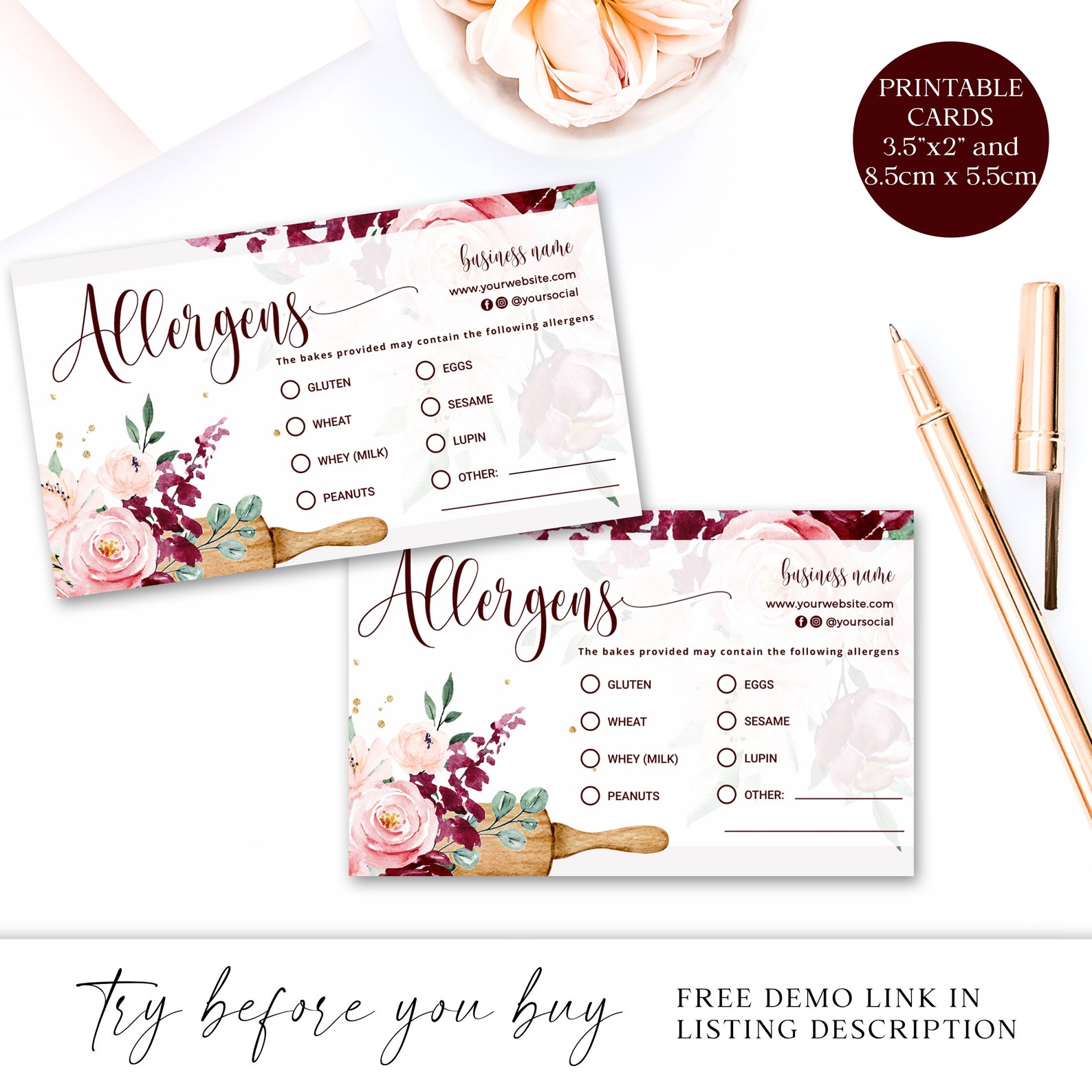 Bakery Allergen Card Editable Template DIY Edit Cake Maker - Etsy UK