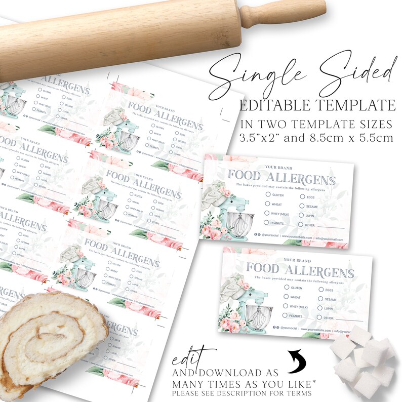Bakery Allergen Card Editable Template DIY Edit Cake Maker - Etsy