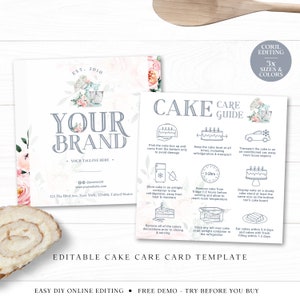 Editable Cake Care Card (3 Sizes) Printable Cake Care Template, Watercolor Mixer Cake Care Guide, Wedding Cake Transport Instructions JB-001