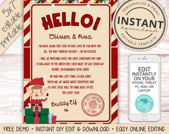 Elf Hello Letter Editable Template, Instant Download DIY Edit Elf Arrival Letter, Printable Welcome Note Elf Prop Ideas Elf Activity EL-001