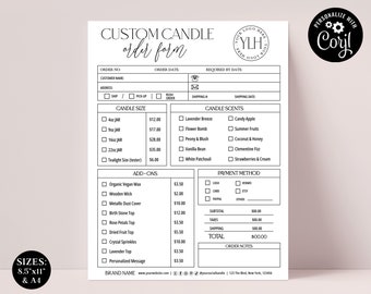 Editable Candle Order Form Template, (2 Sizes) Minimal Custom Candle Order Design, Customizable Order Log, Printable Business Order SI-001