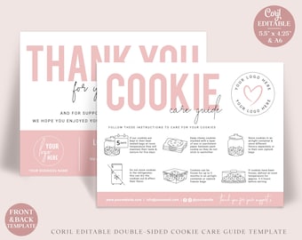 Cookie Care Card Editable Template, 2 Sizes Printable Biscuit Care Template, Minimalist Cookie Guide, Cookie Care Instructions Insert PD-001