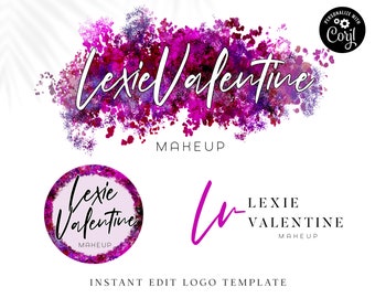 Editable Beauty Logo Bundle, 3x Messy Splatter Paint Logos, Business Logo Branding Kit, DIY Editable hair Stylist Logo Set LV-001