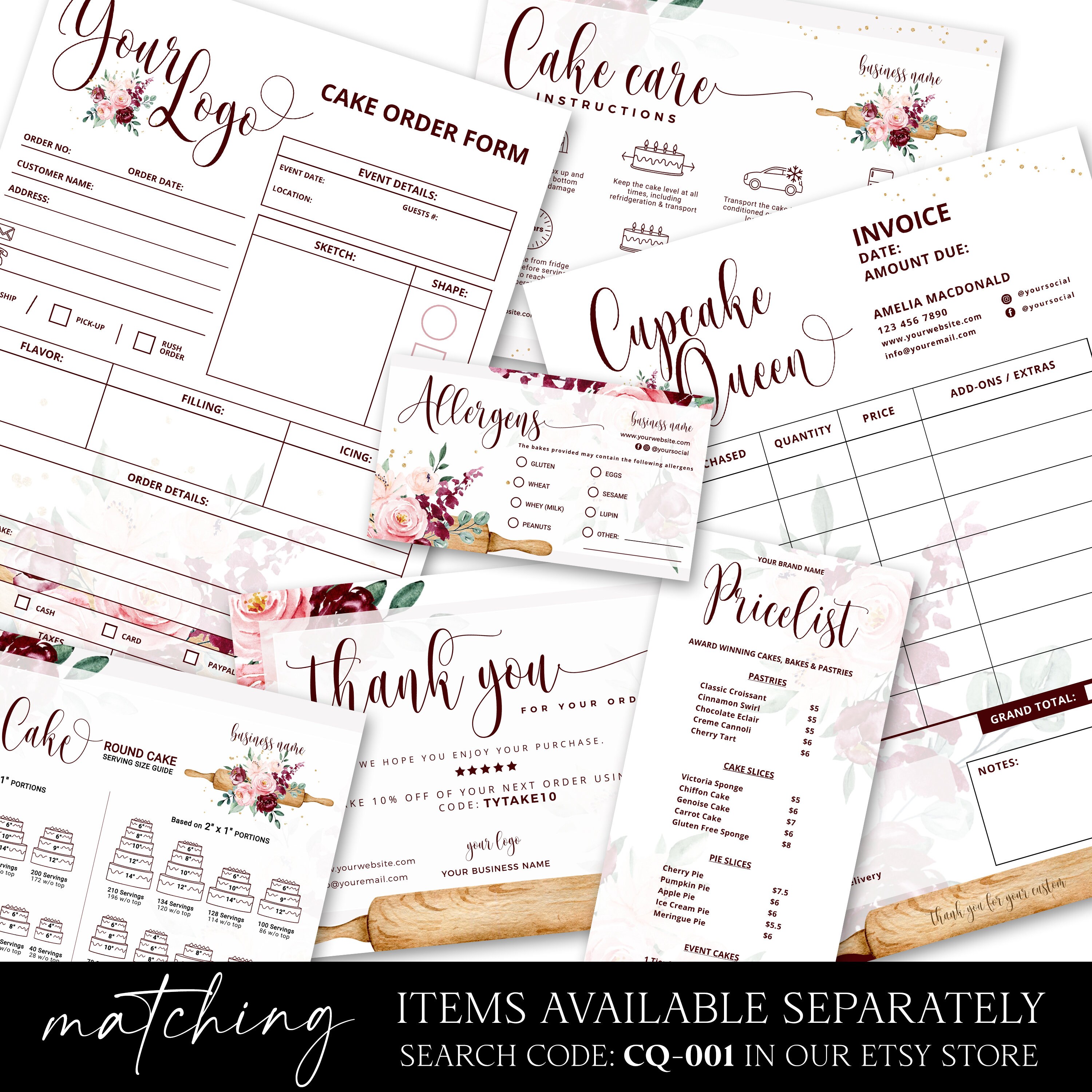 Bakery Allergen Card Editable Template DIY Edit Cake Maker - Etsy UK