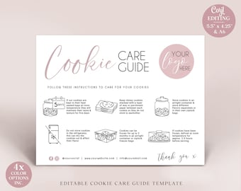 Cookie Care Guide Editable Template, Printable Cookie Care Card, Minimalist Biscuit Care Guide, Simple Cookie Care Instructions MM-001