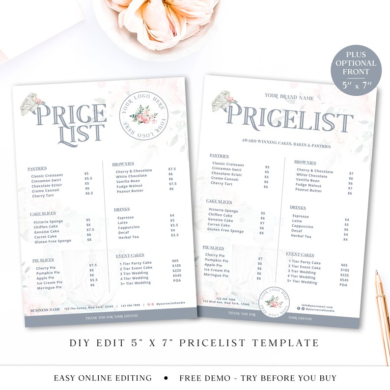 Bakery Price List Template 5 X 7 Editable Pricing - Etsy