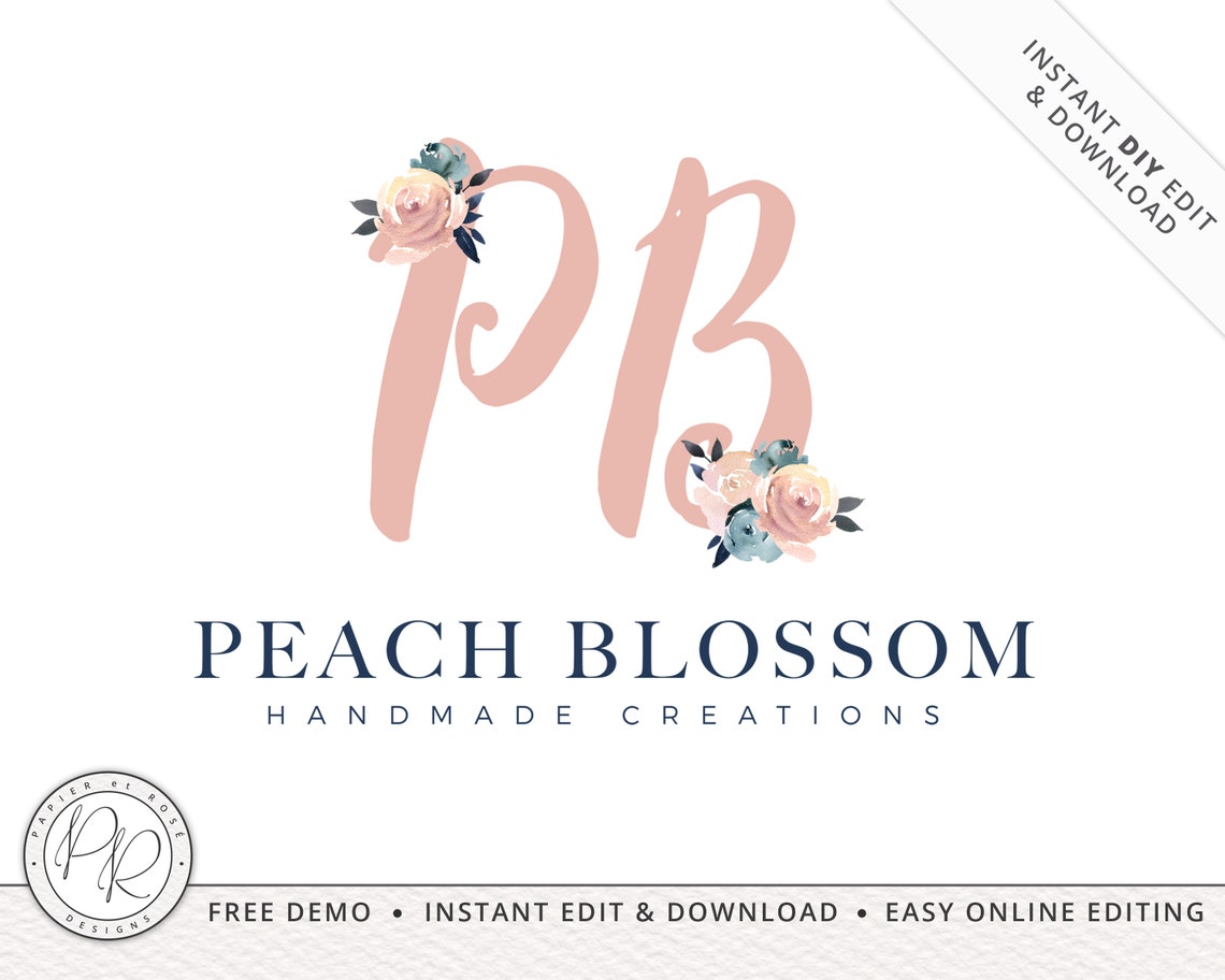 Download Premade Watercolor Boho Floral Initials Feminine Logo ...