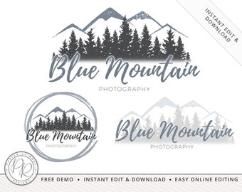 Editable Instant DIY Logo Suite Digital Download Rustic Mountain - x 3 Logos  |  Edit Yourself Online ! | Business logo Premade BM-001