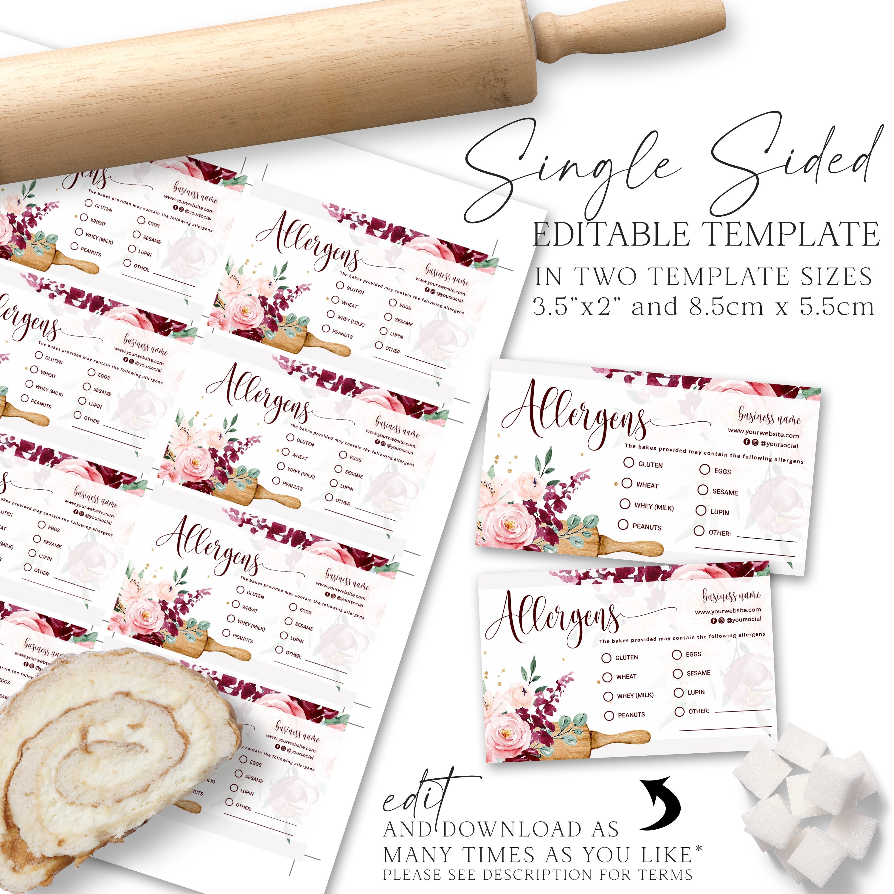 Bakery Allergen Card Editable Template DIY Edit Cake Maker - Etsy UK