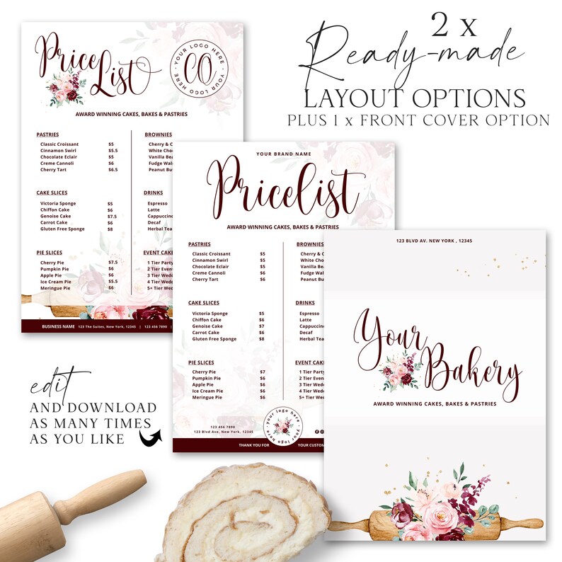 Bakery Price List Template 5 X 7 Editable Pricing Etsy