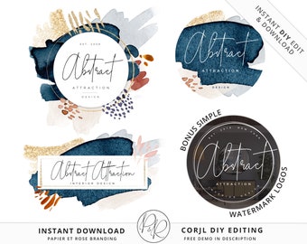 Editable Branding Template, DIY Premade Logo, Abstract Brushstroke Logo, Instant Access Editable Template, Blogger Logo Kit - AA-001