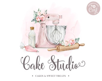 Farmhouse Bakery Logo DIY Editable Template, Instant Edit Watercolor Mixer Business Logo, Premade Baker Logo Design, Cake Maker CS-001