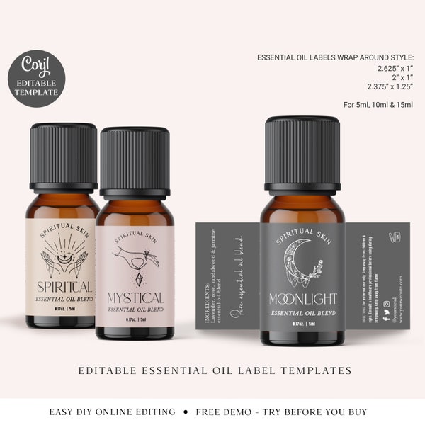 Essential Oil Label Template (3 Sizes) DIY Edit Oil Bottle Sticker, Printable Essential Oil Business Label, Unique Oil Label JB-001