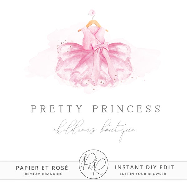 Editable Watercolor Girls Ballet Tutu Dress Boutique DIY Logo Design Instant Download | Editable Logo Template | Premade Logo - PR0367