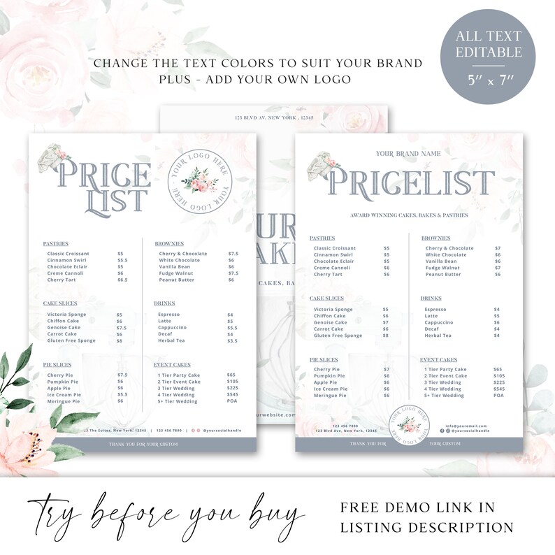 Bakery Price List Template 5 X 7 Editable Pricing - Etsy